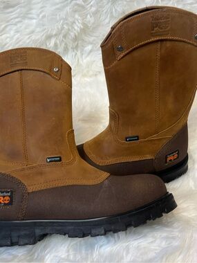 Timberland PRO Tan and Dark Brown Waterproof Work Pull-On Boots Size 8